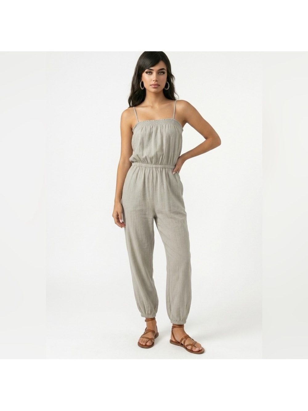 Z Supply Sage Green Tie-Strap Cotton Jumpsuit